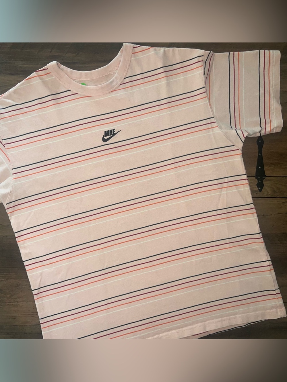 Nike Men’s Large Sportswear Embroidered Logo Striped Short Sleeve Shirt